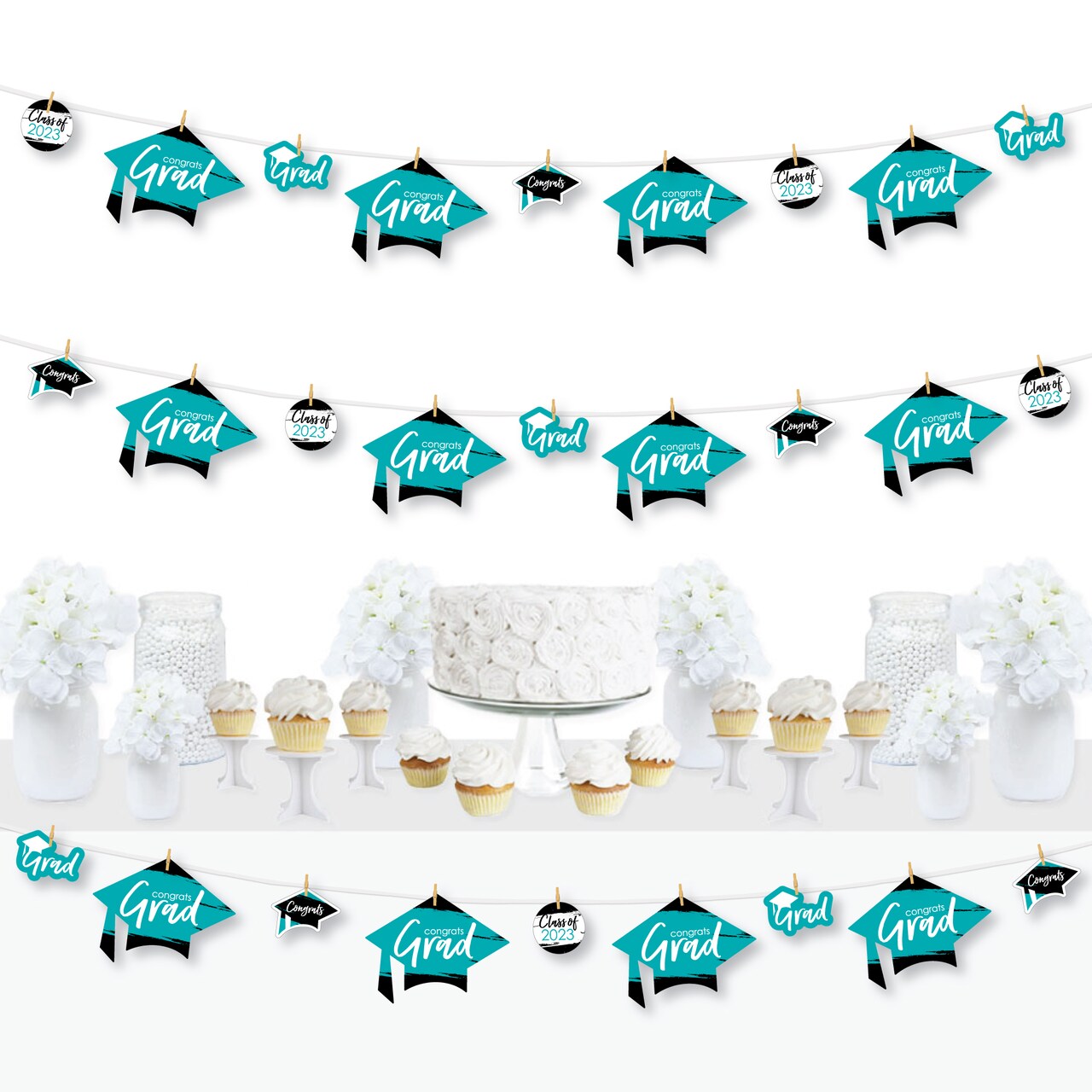 Big Dot of Happiness Teal Grad - Best is Yet to Come - 2023 Turquoise Graduation Party DIY Decorations - Clothespin Garland Banner - 44 Pieces